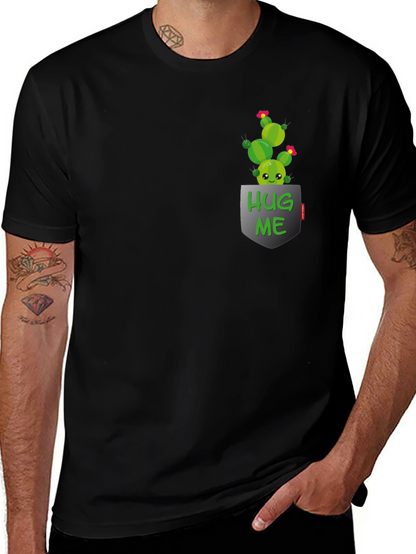 Cute Cactus Hug Me Pocket T-Shirt
