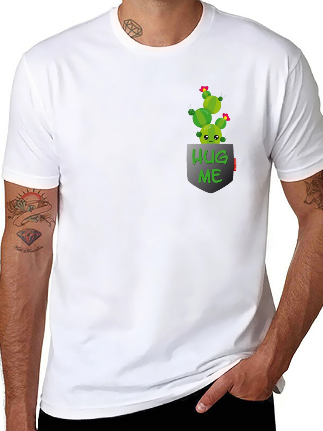 Cute Cactus Hug Me Pocket T-Shirt