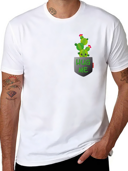 Cute Cactus Hug Me Pocket T-Shirt