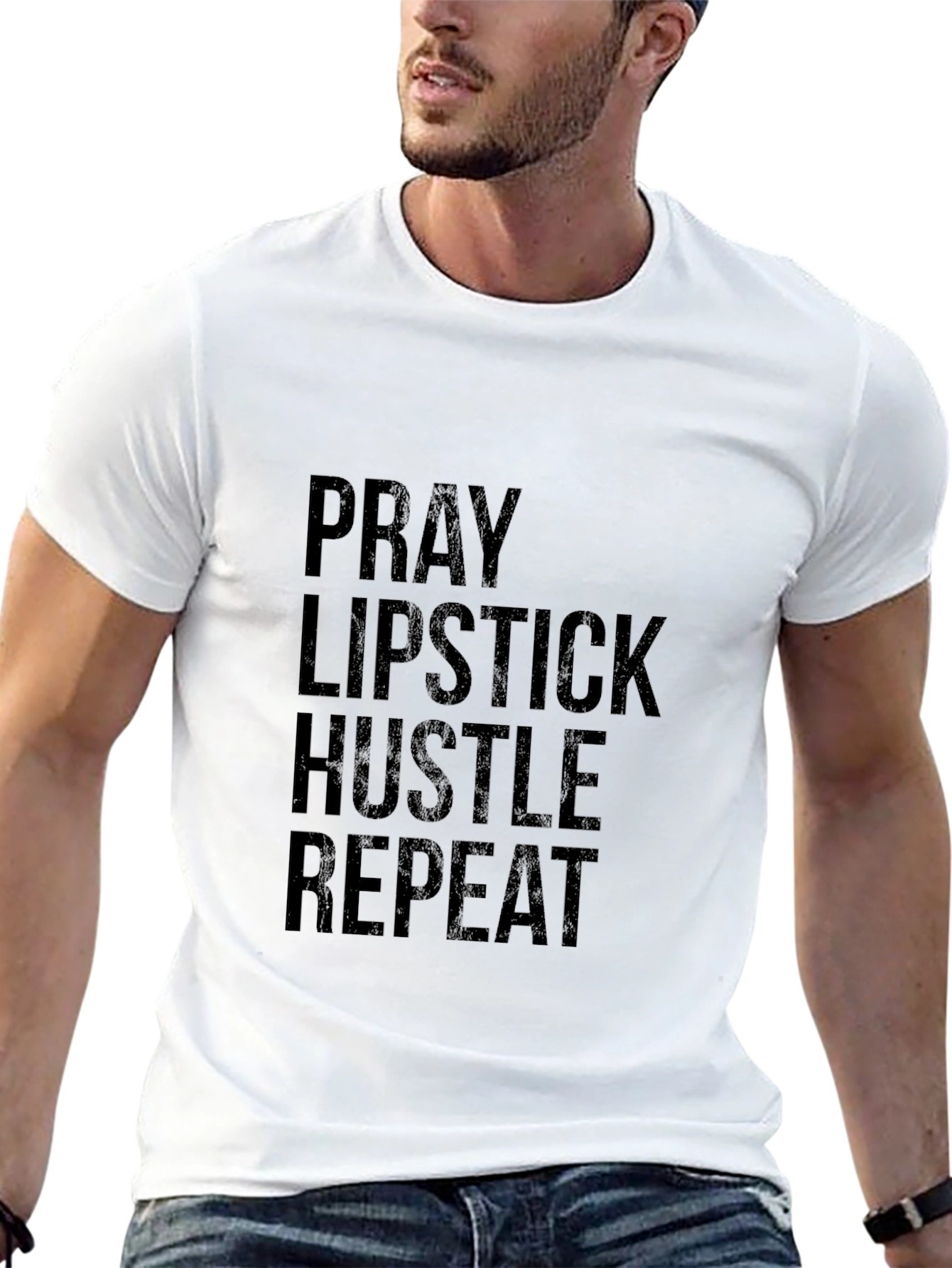 Pray Lipstick Hustle Repeat Black T-Shirt