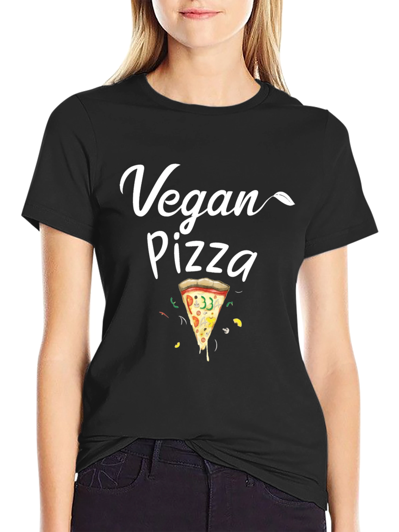 Vegan Pizza T-Shirt - Casual Black Tee