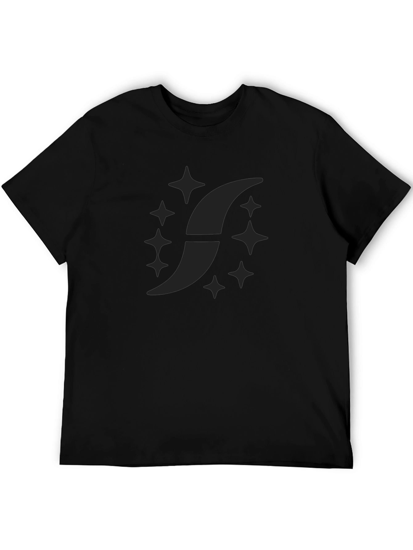 Mens Black Graphic Tee - Crescent & Stars Design