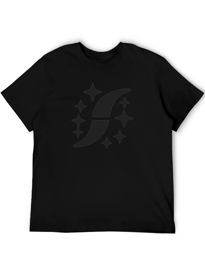 Mens Black Graphic Tee - Crescent & Stars Design