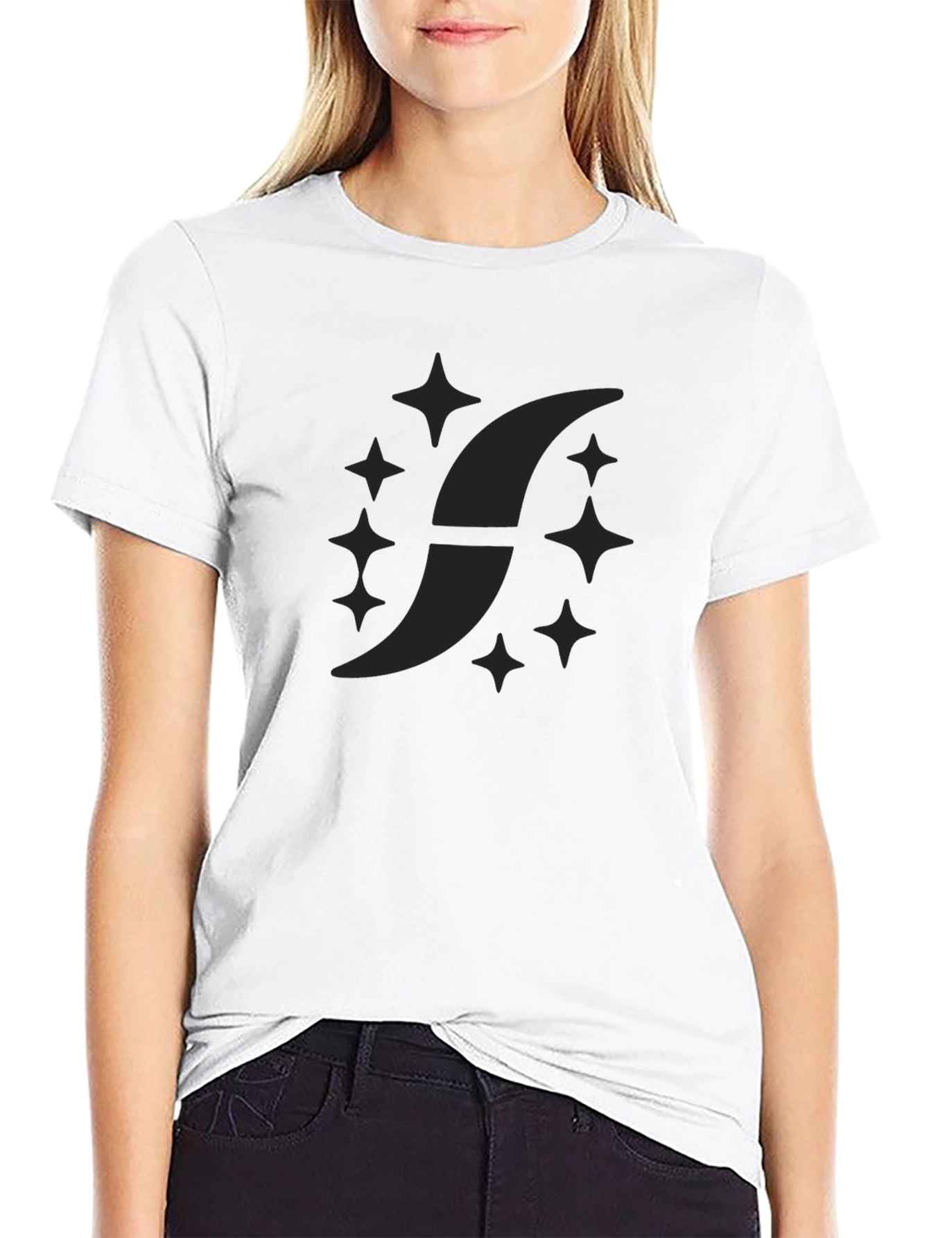 Mens Black Graphic Tee - Crescent & Stars Design