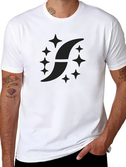 Mens Black Graphic Tee - Crescent & Stars Design