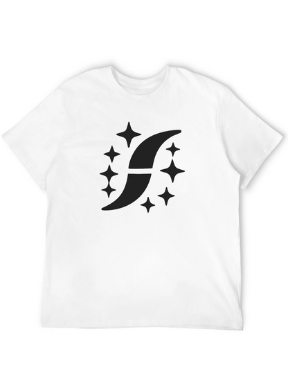 Mens Black Graphic Tee - Crescent & Stars Design