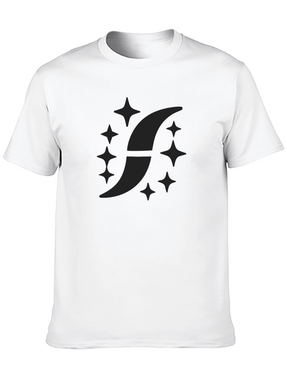 Mens Black Graphic Tee - Crescent & Stars Design