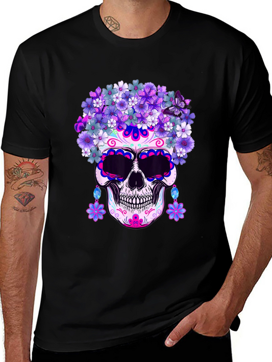 Floral Sugar Skull Graphic Tee - Dia de los Muertos Shirt