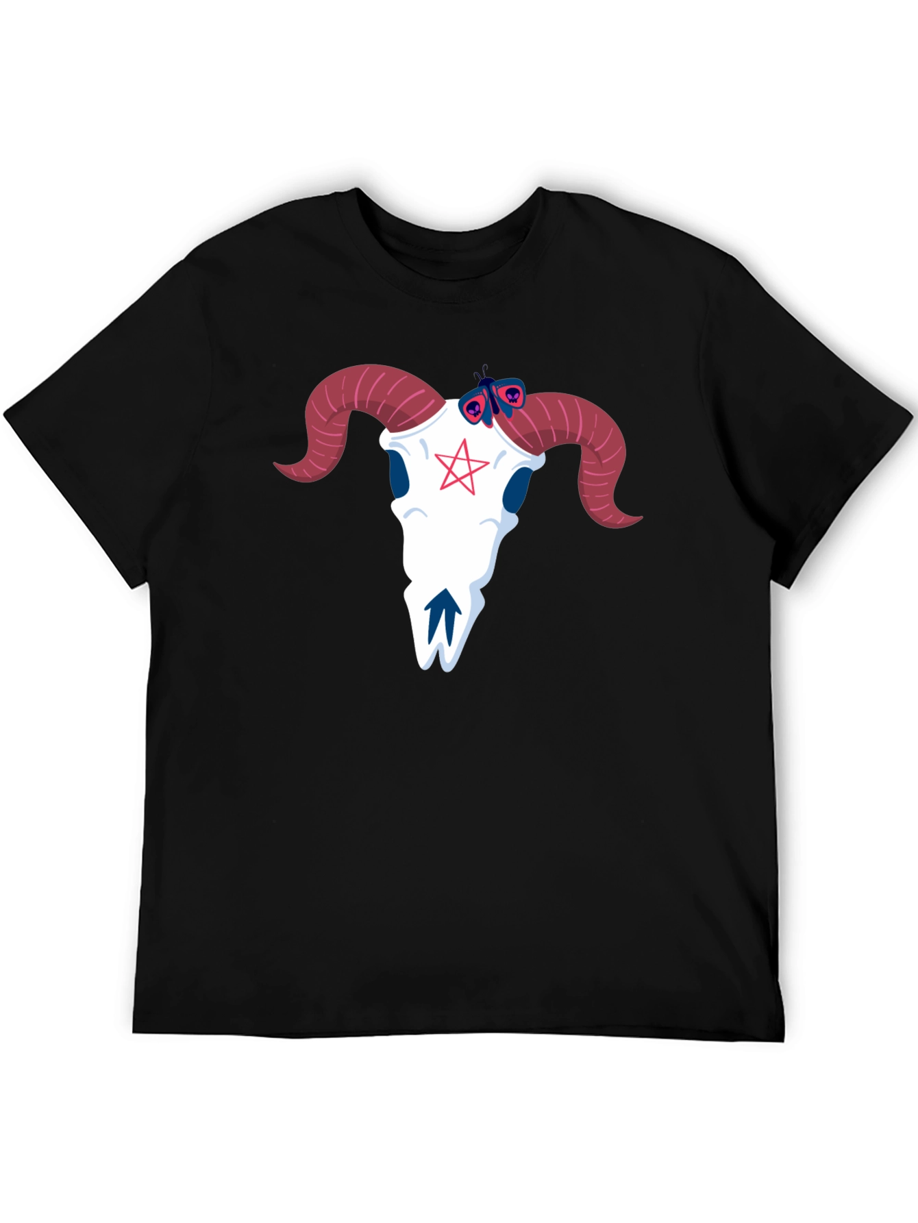 Graphic Tee: Ram Skull & Butterfly
