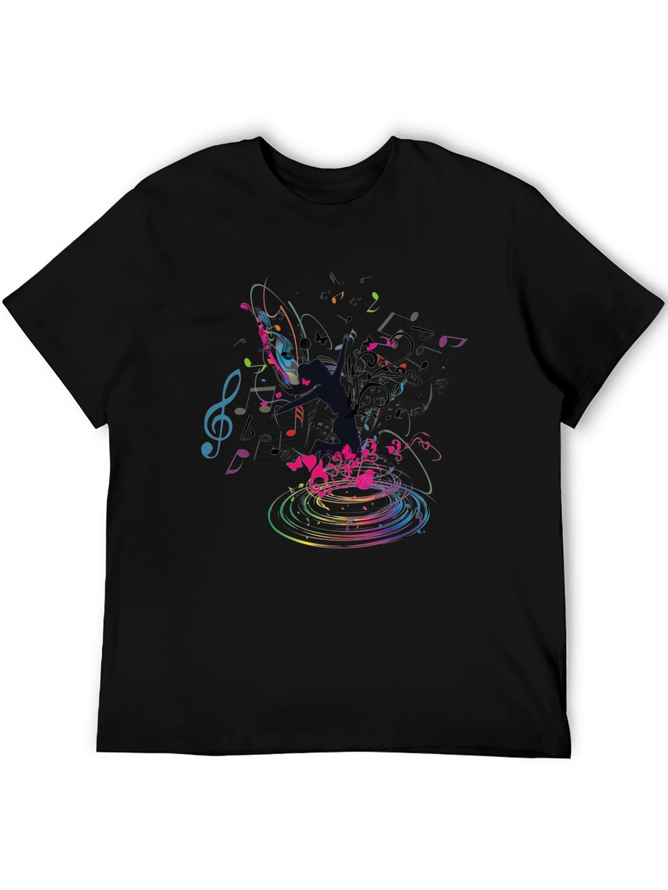 Musical Notes Graphic Black T-Shirt