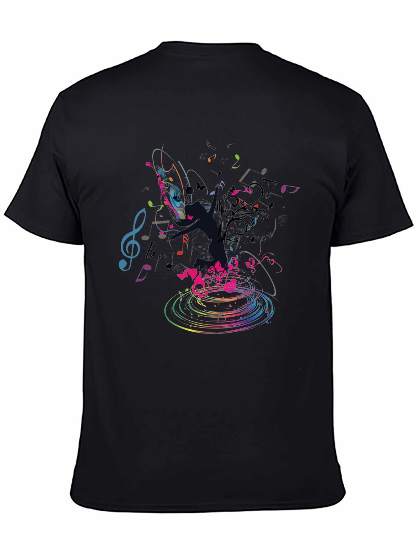 Musical Notes Graphic Black T-Shirt
