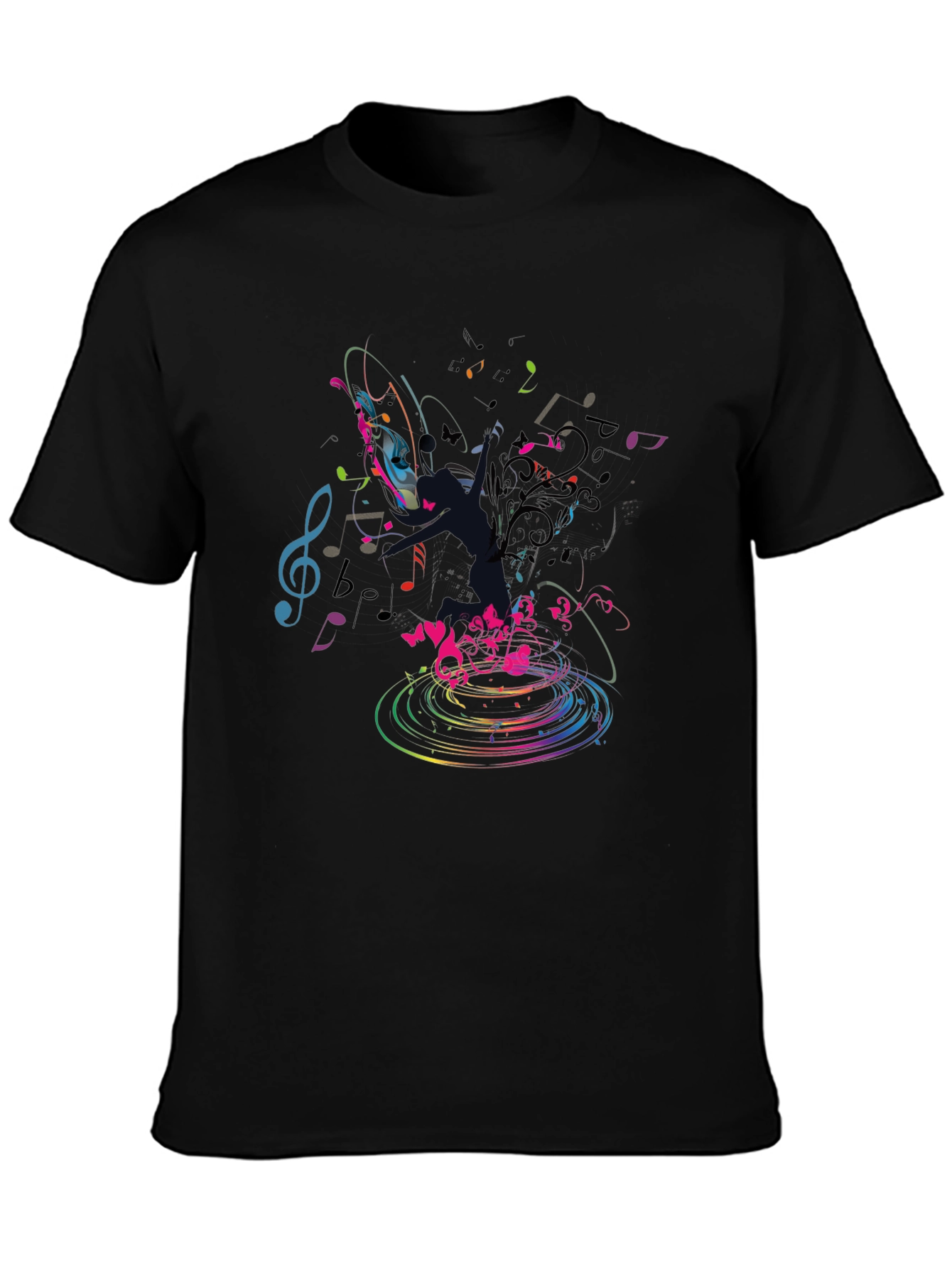 Musical Notes Graphic Black T-Shirt