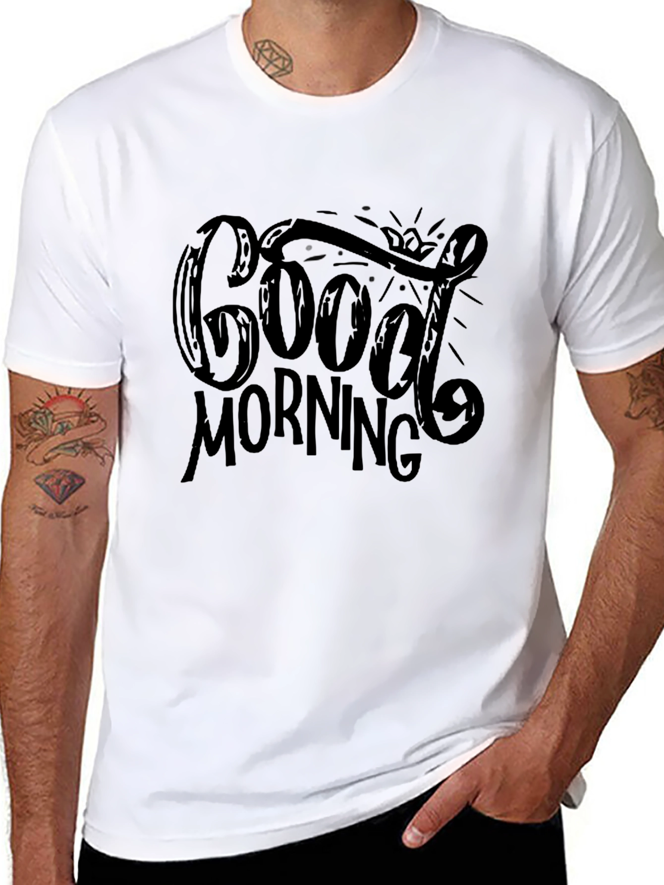 Good Morning Graphic Print Black T-Shirt