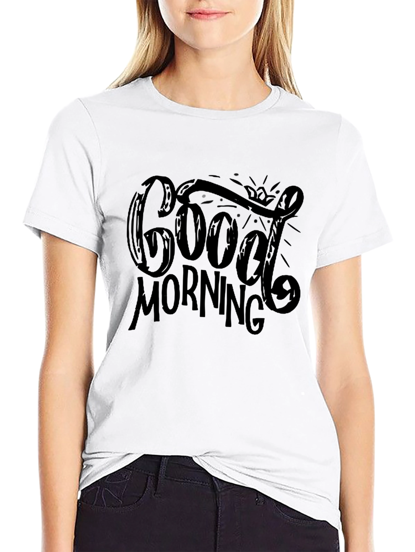 Good Morning Graphic Print Black T-Shirt