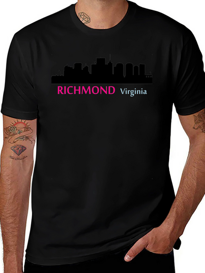 Richmond Virginia Skyline Graphic Tee - Black Cotton T-Shirt