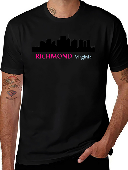 Richmond Virginia Skyline Graphic Tee - Black Cotton T-Shirt
