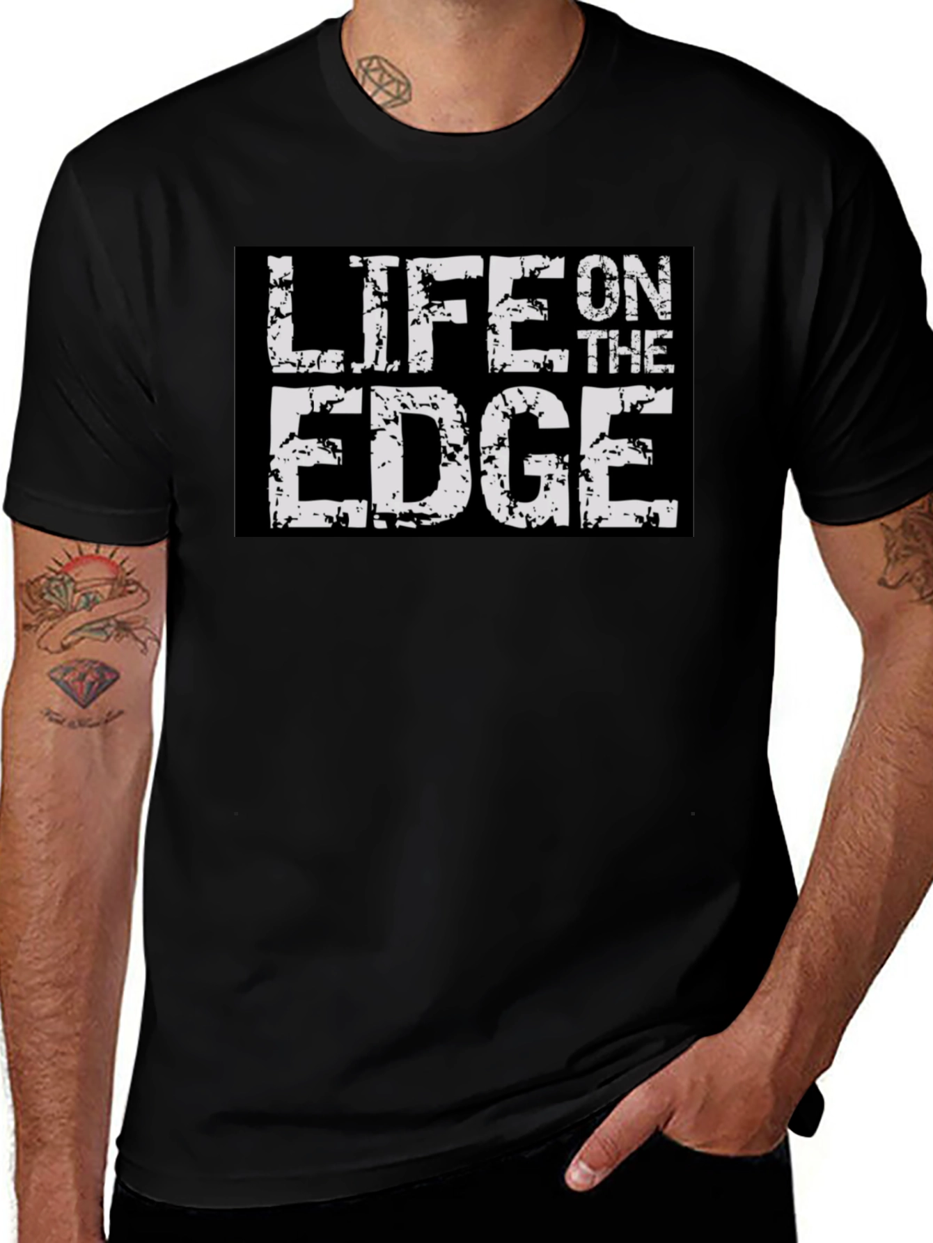 Life On The Edge Graphic Print Black T-Shirt