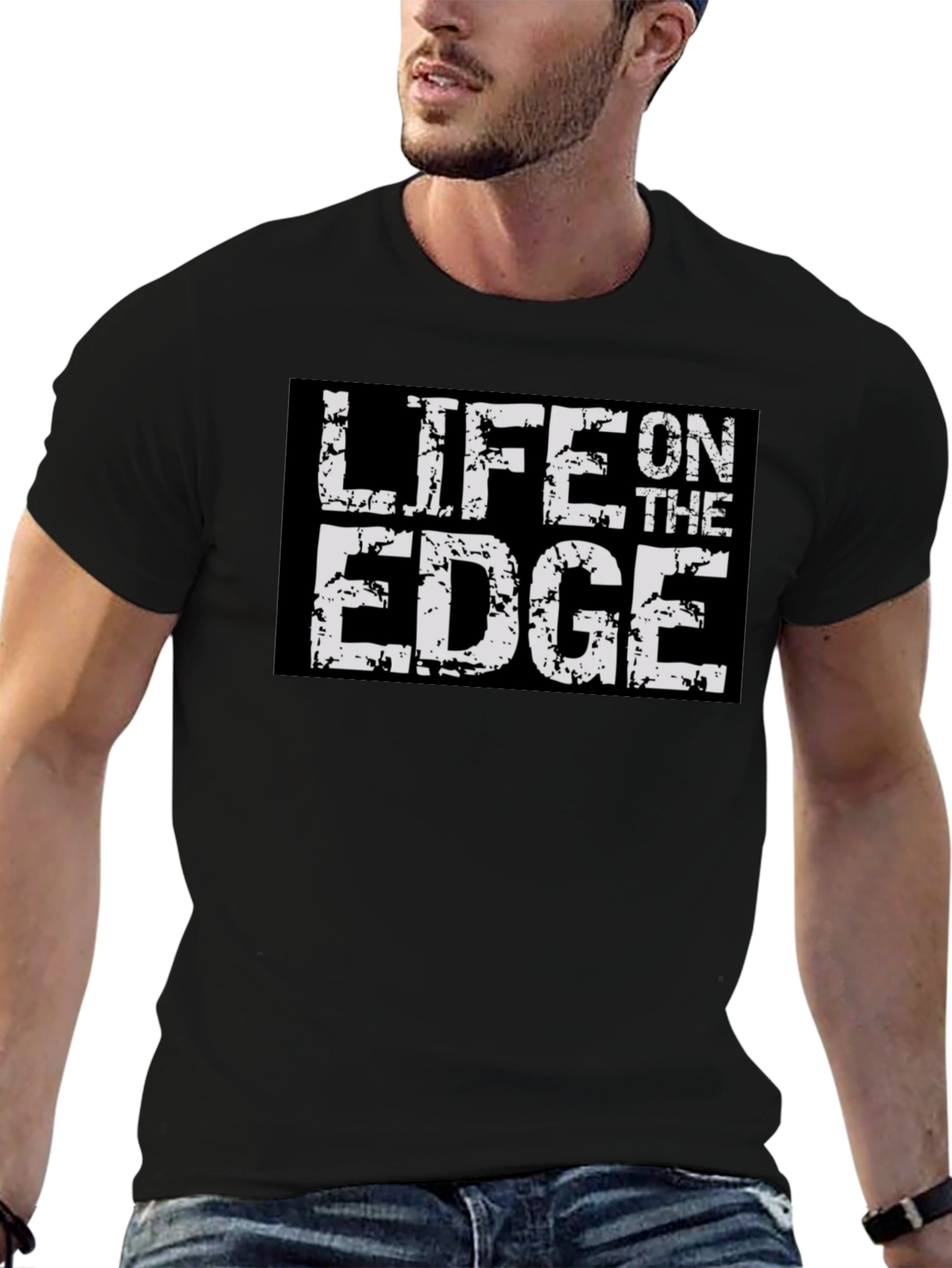 Life On The Edge Graphic Print Black T-Shirt
