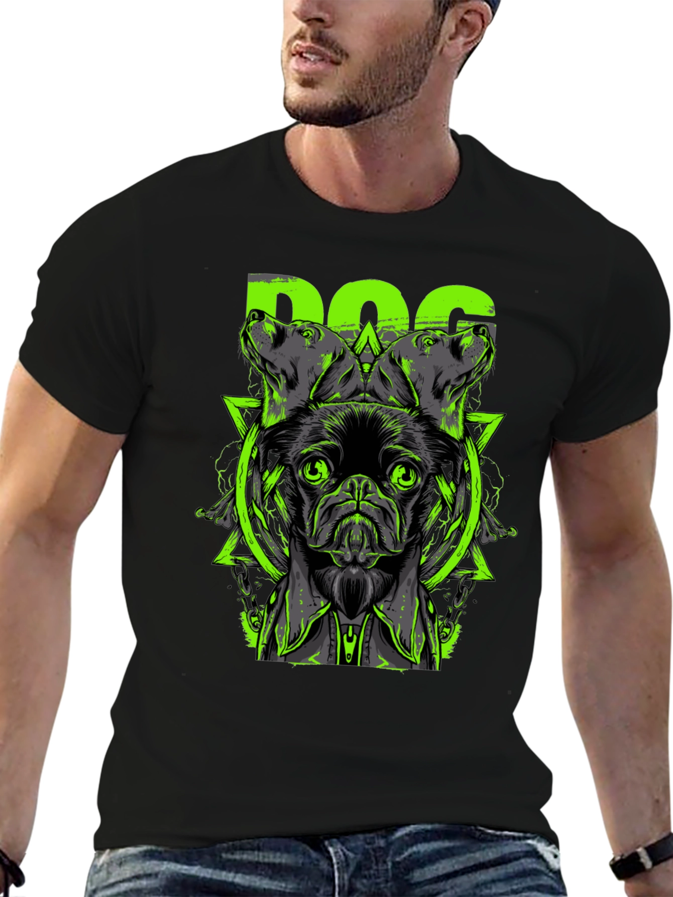 Dog Graphic Print Black T-Shirt