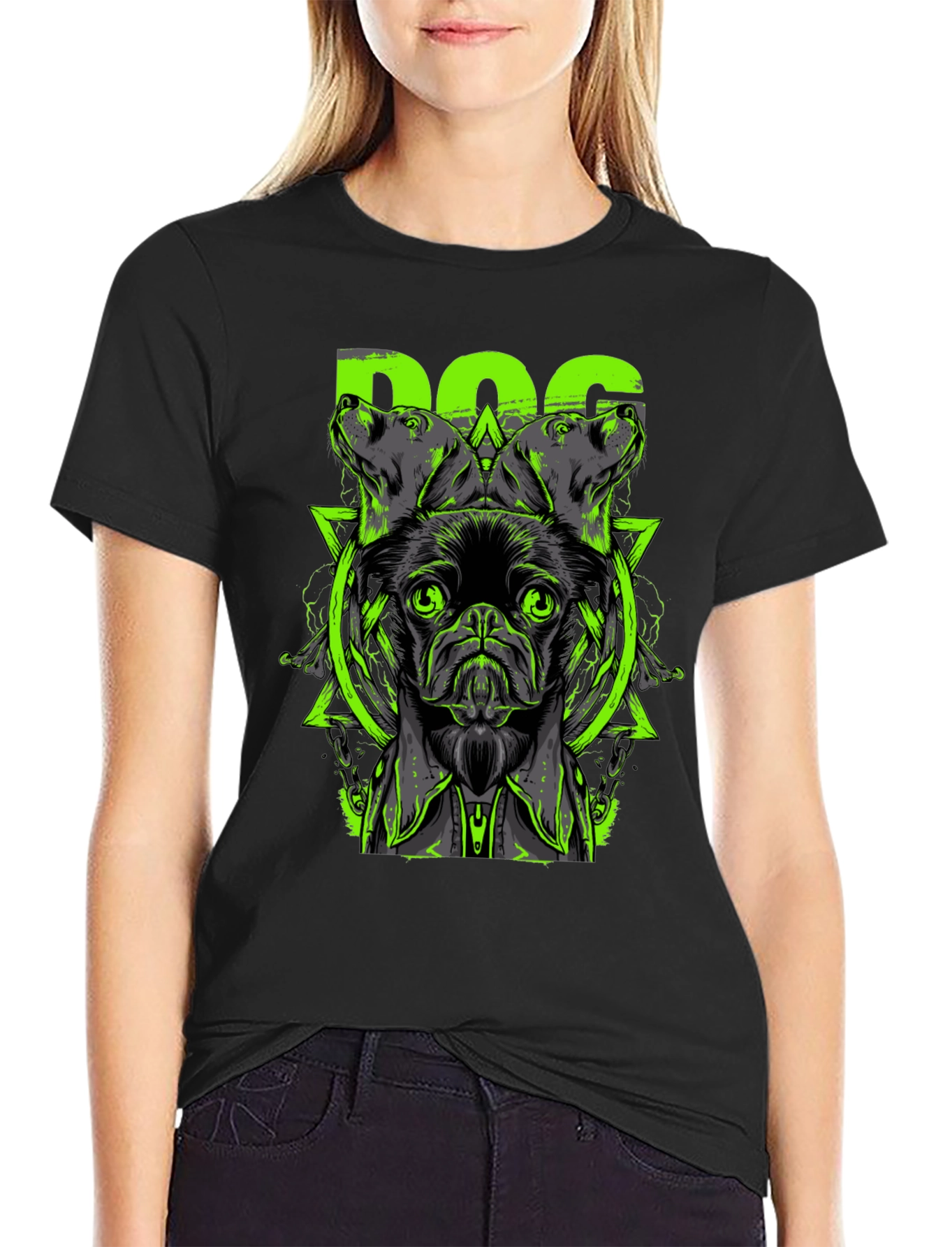 Dog Graphic Print Black T-Shirt