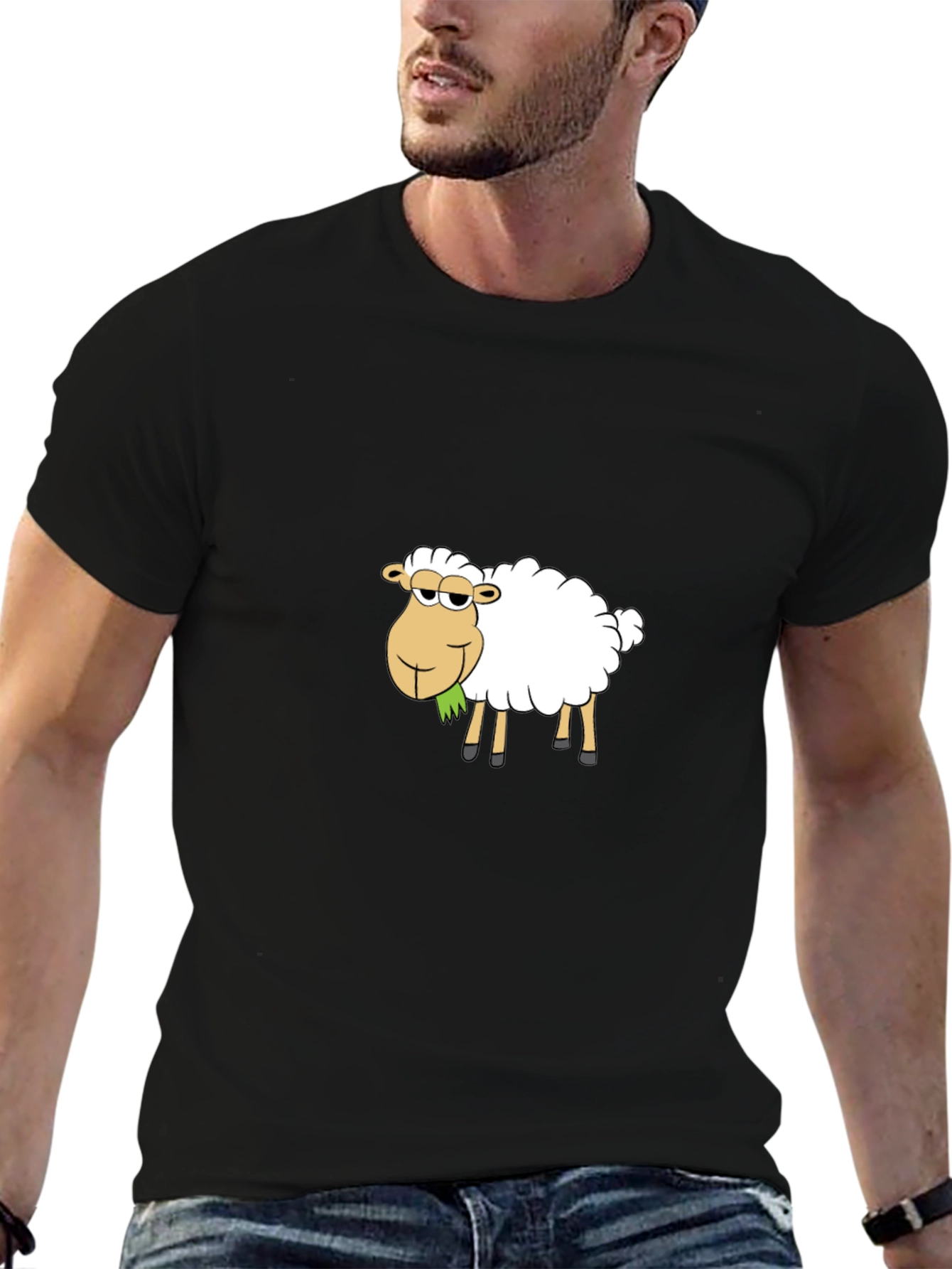 Cool Cartoon Sheep T-Shirt - Black
