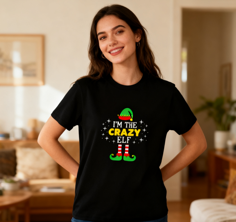 I’m The Crazy Elf Christmas T-Shirt - 100% Cotton, Festive & Playful Tee for Holiday Gatherings & Casual Daily Wear