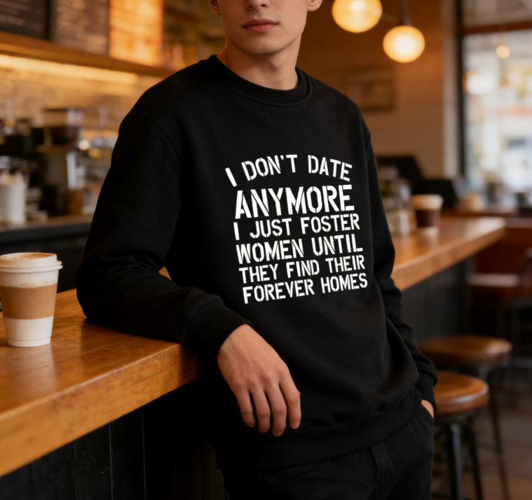 "I Don't Date Anymore I Just Foster Women" Humor Crewneck