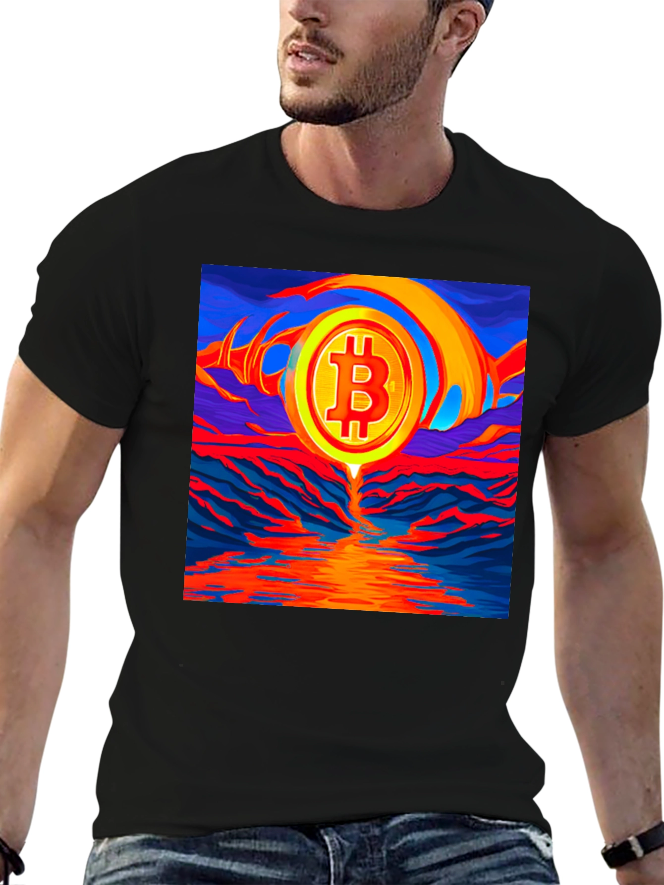 Bitcoin Sunset Graphic Tee - Black T-Shirt