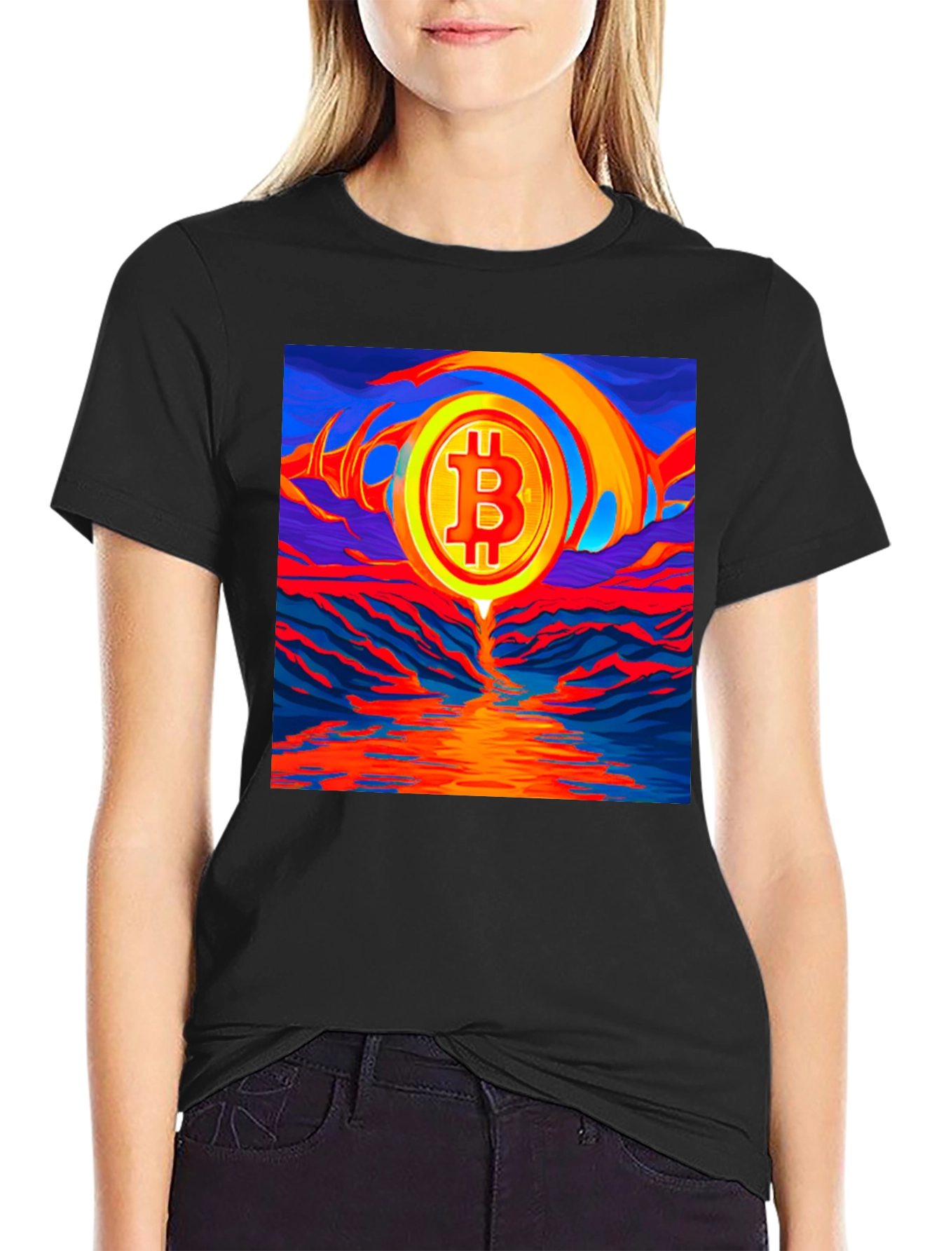 Bitcoin Sunset Graphic Tee - Black T-Shirt