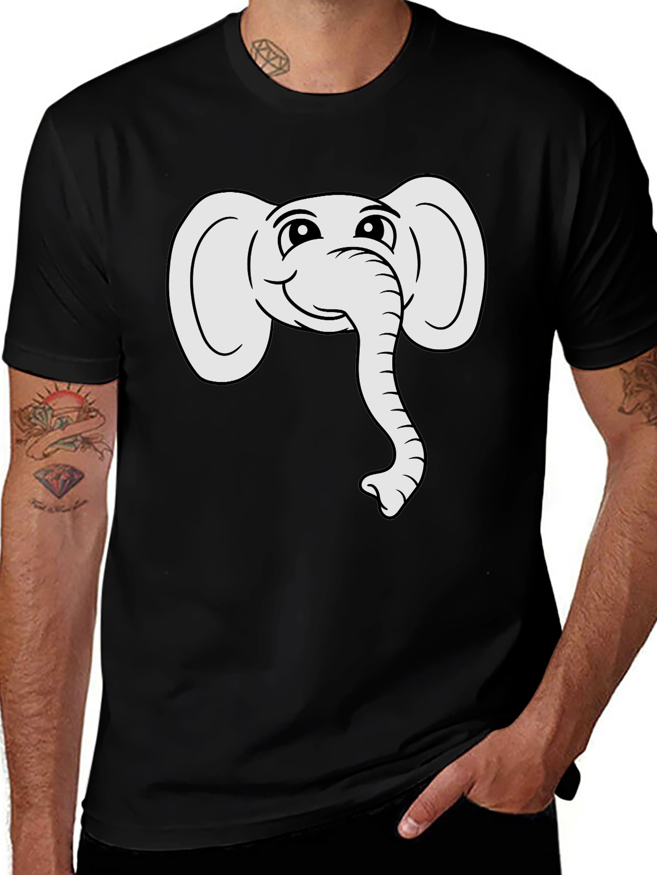 Cute Elephant Graphic Tee - Black Cotton T-Shirt