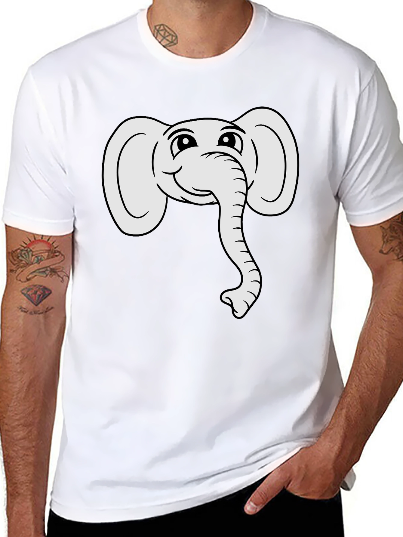 Cute Elephant Graphic Tee - Black Cotton T-Shirt
