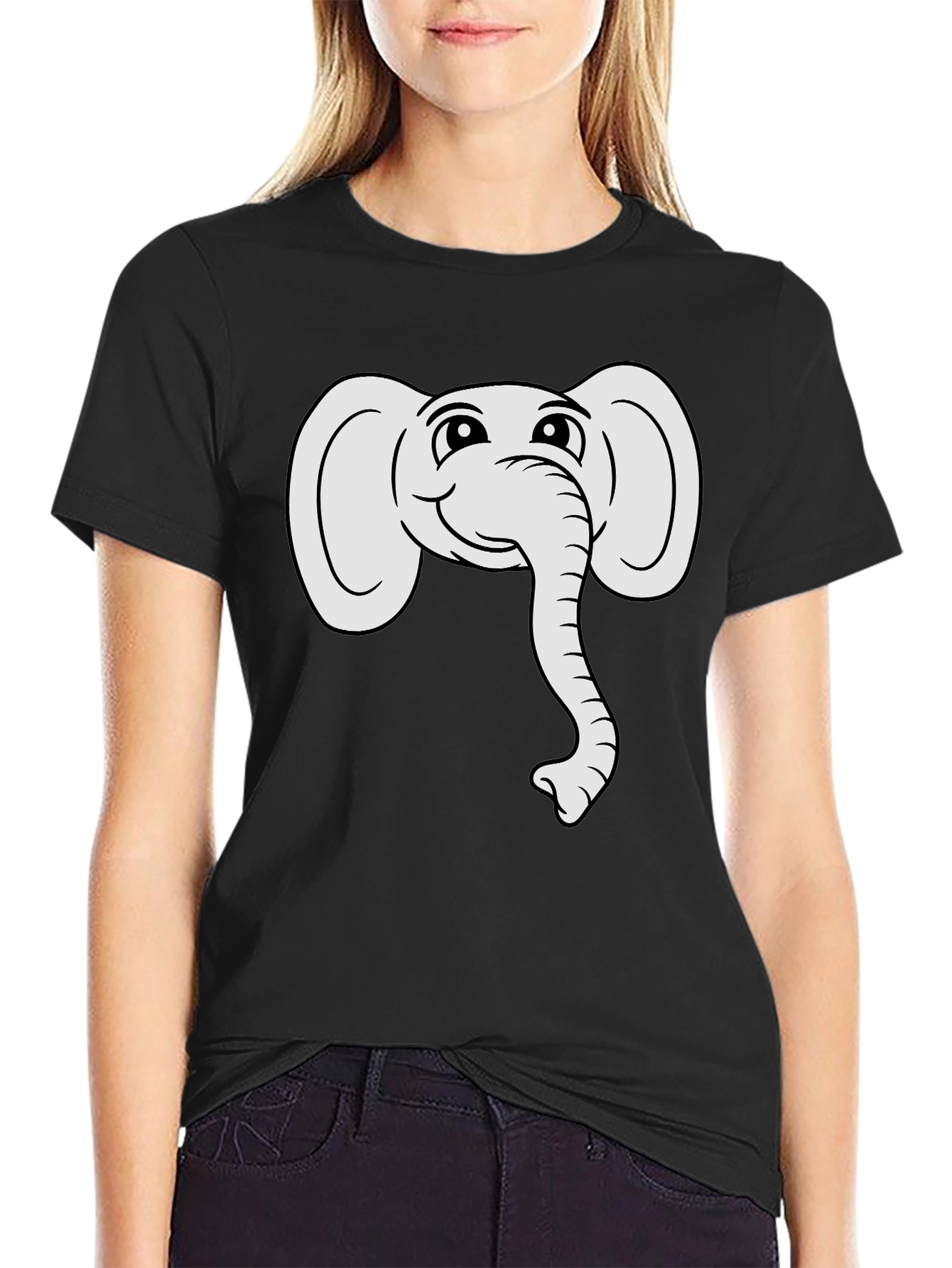 Cute Elephant Graphic Tee - Black Cotton T-Shirt