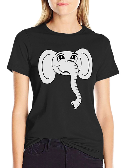Cute Elephant Graphic Tee - Black Cotton T-Shirt