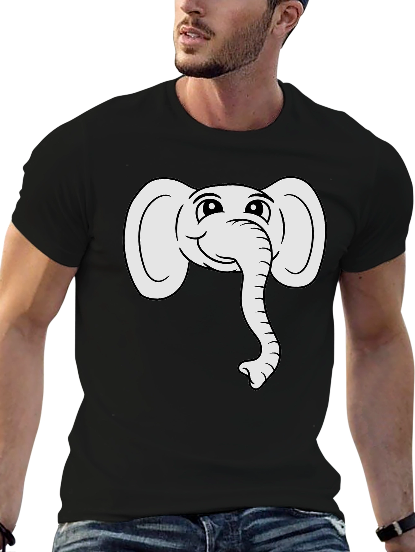 Cute Elephant Graphic Tee - Black Cotton T-Shirt