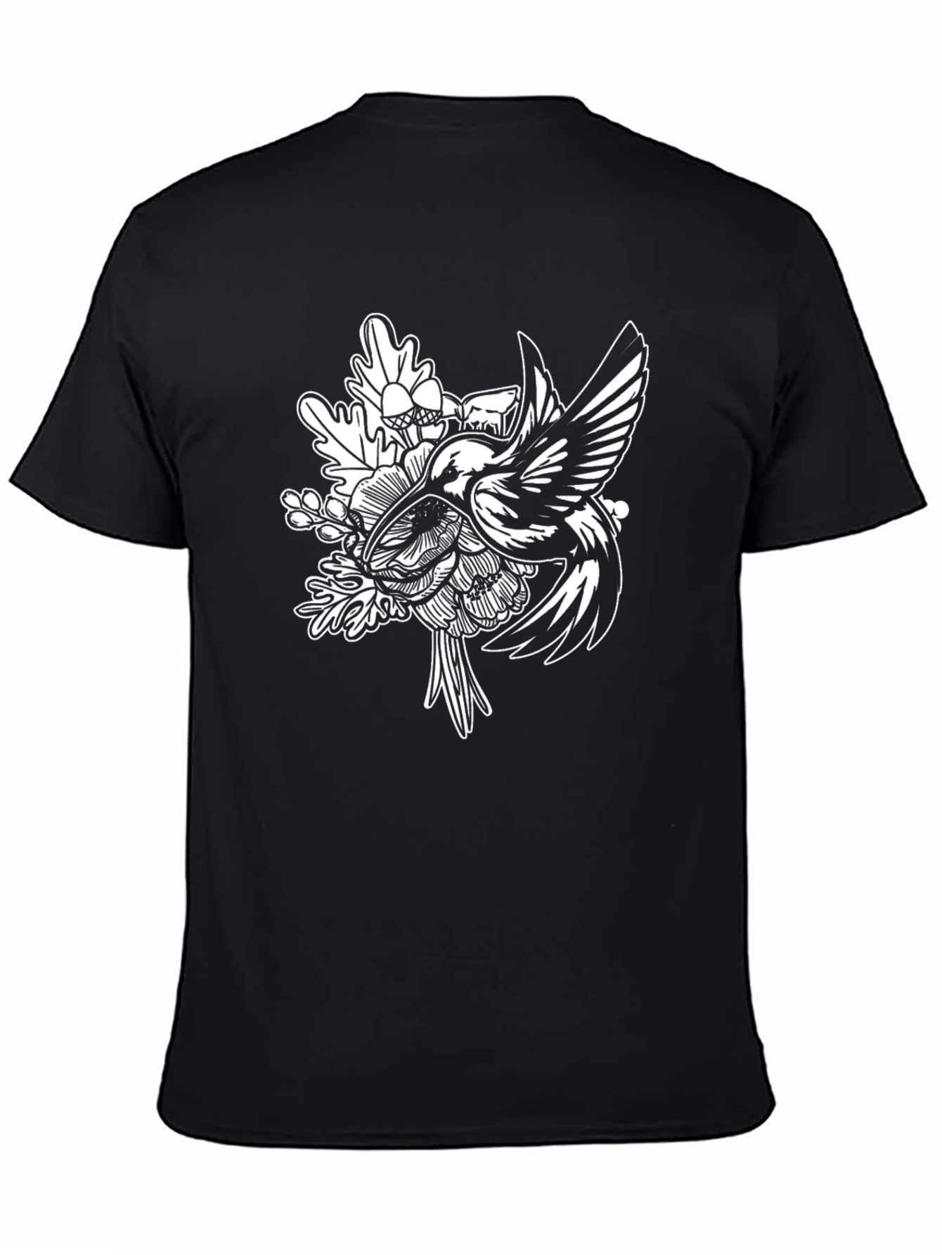 Hummingbird Floral Graphic Tee - Black Cotton