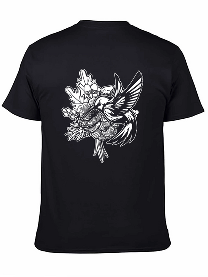 Hummingbird Floral Graphic Tee - Black Cotton