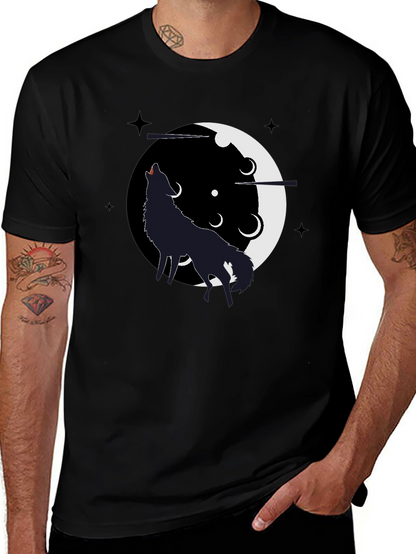 Wolf Howling Moon T-Shirt - Black Graphic Tee