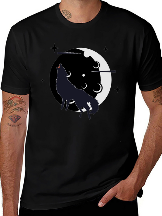 Wolf Howling Moon T-Shirt - Black Graphic Tee