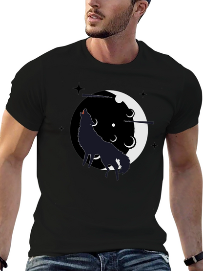 Wolf Howling Moon T-Shirt - Black Graphic Tee