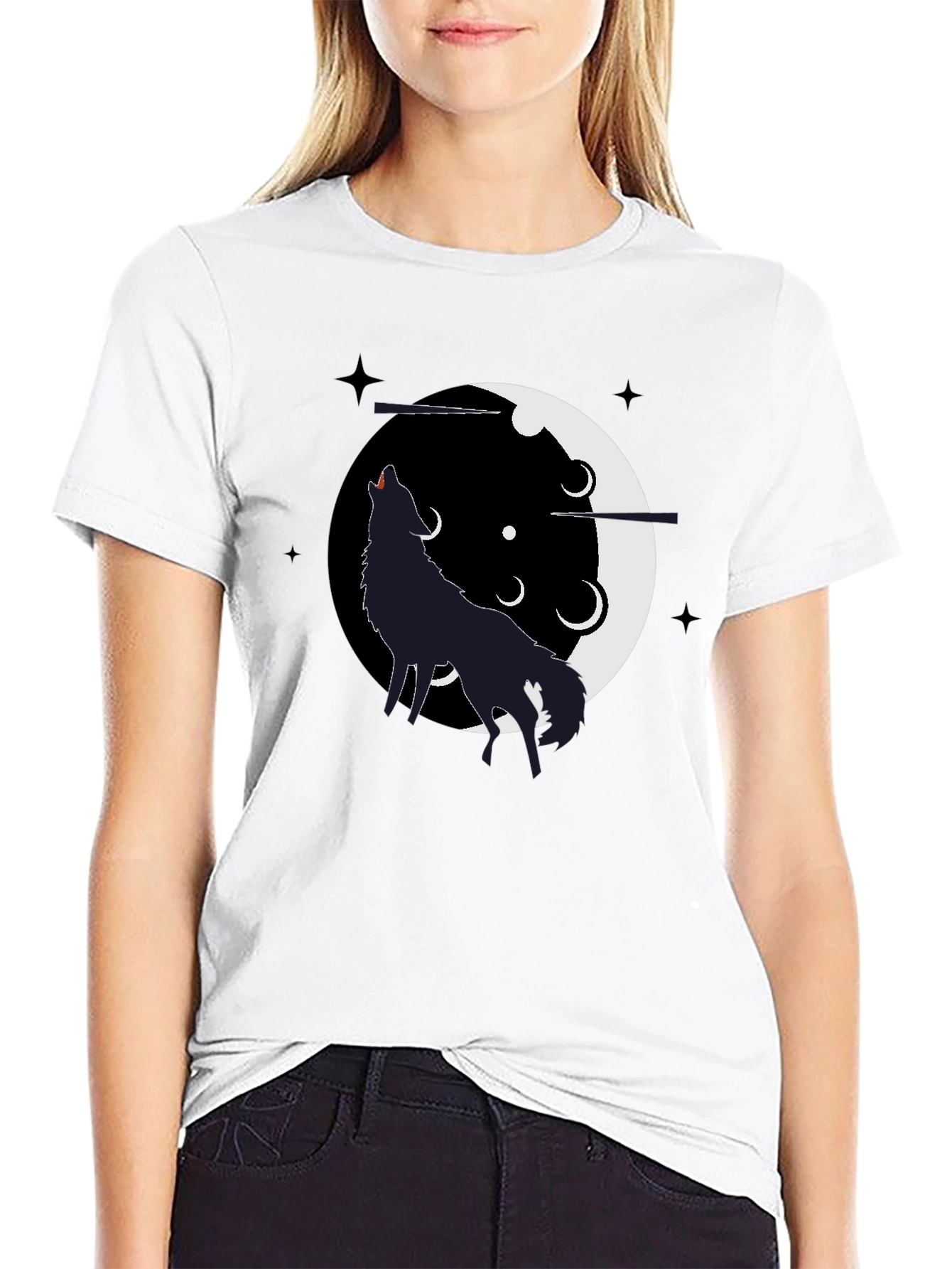 Wolf Howling Moon T-Shirt - Black Graphic Tee
