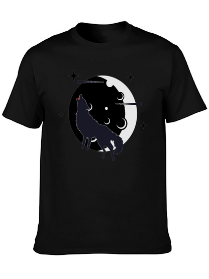 Wolf Howling Moon T-Shirt - Black Graphic Tee