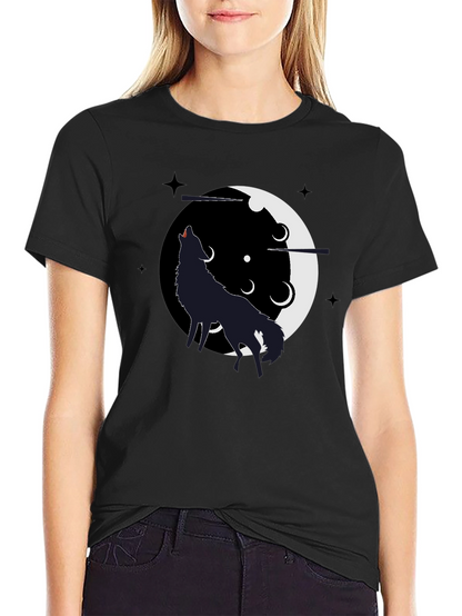 Wolf Howling Moon T-Shirt - Black Graphic Tee