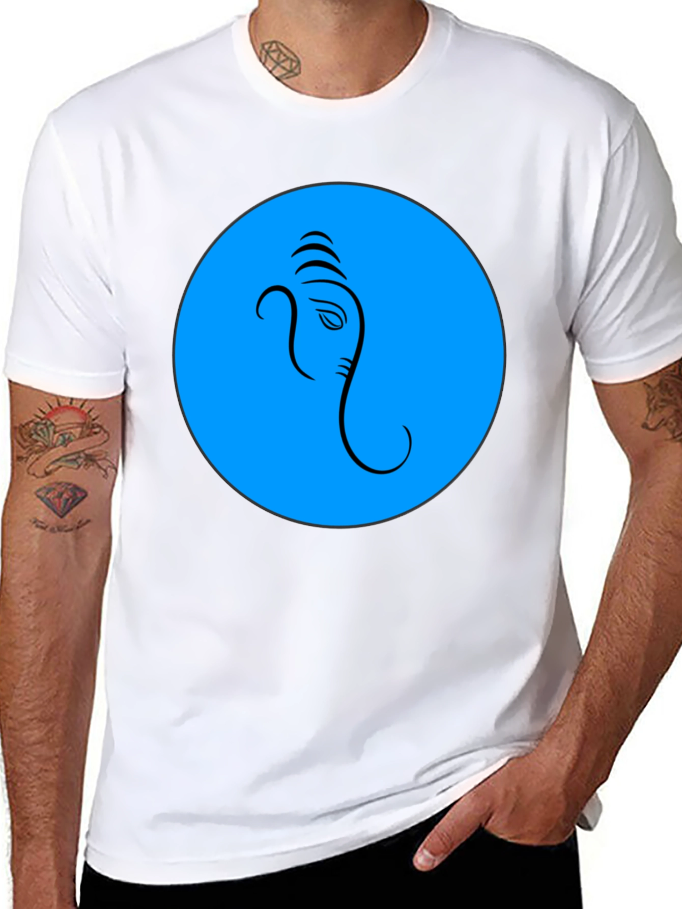 Ganesh Graphic T-Shirt - Blue Circle Design