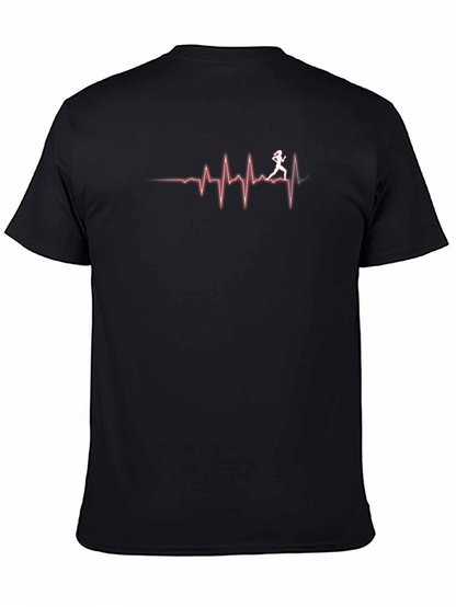 Runner Heartbeat Graphic Tee - Black Cotton T-Shirt