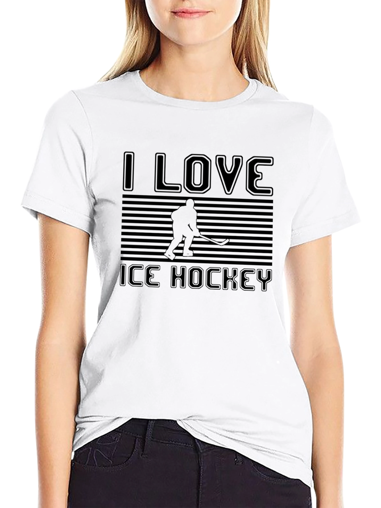 I Love Ice Hockey Black T-Shirt
