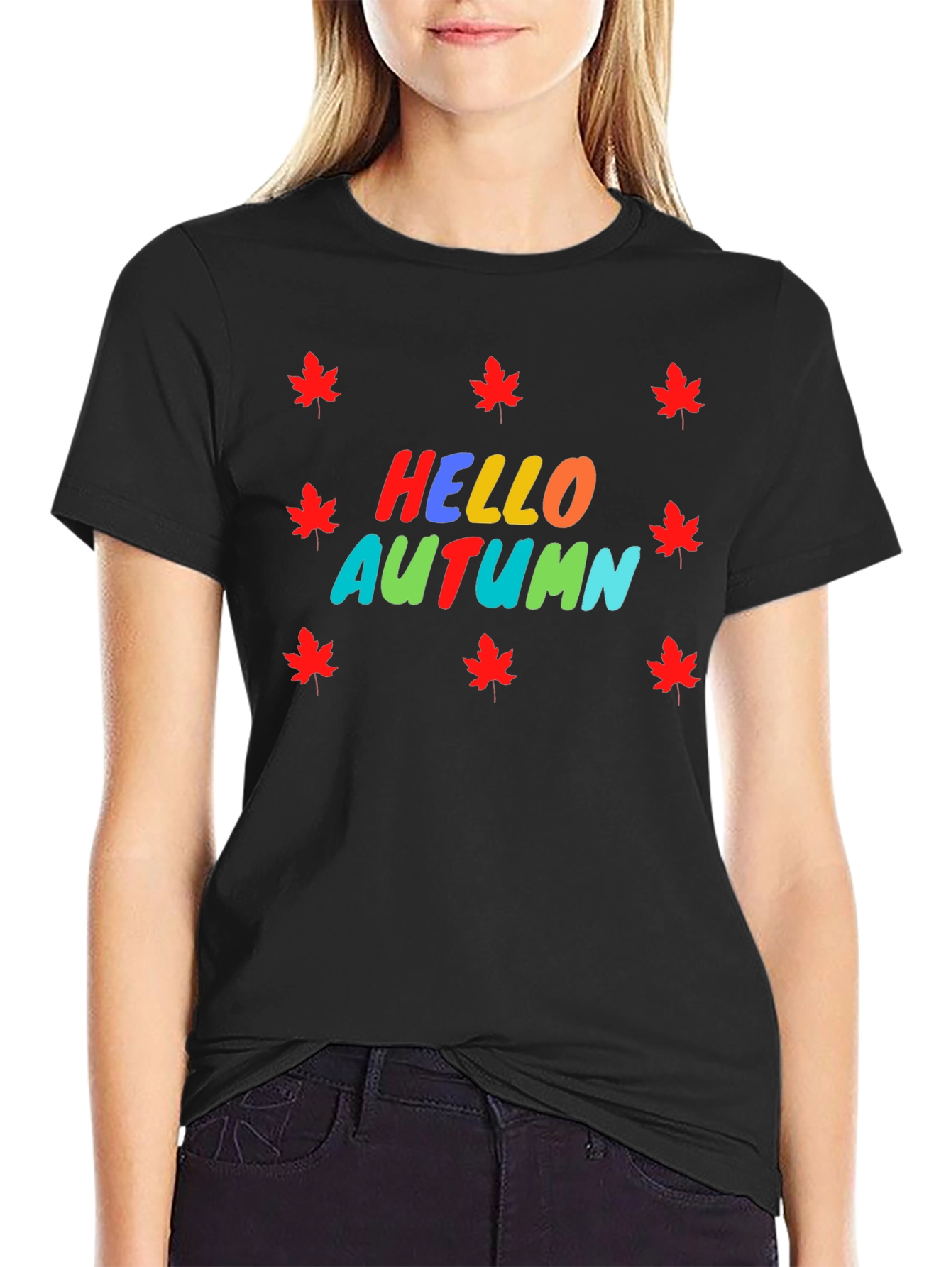 Hello Autumn Maple Leaf Graphic Tee