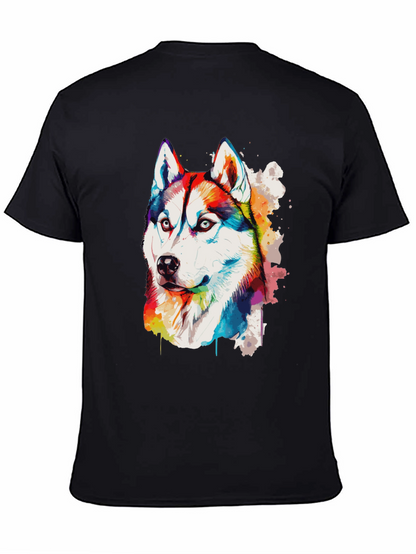 Rainbow Husky Dog Graphic Black T-Shirt