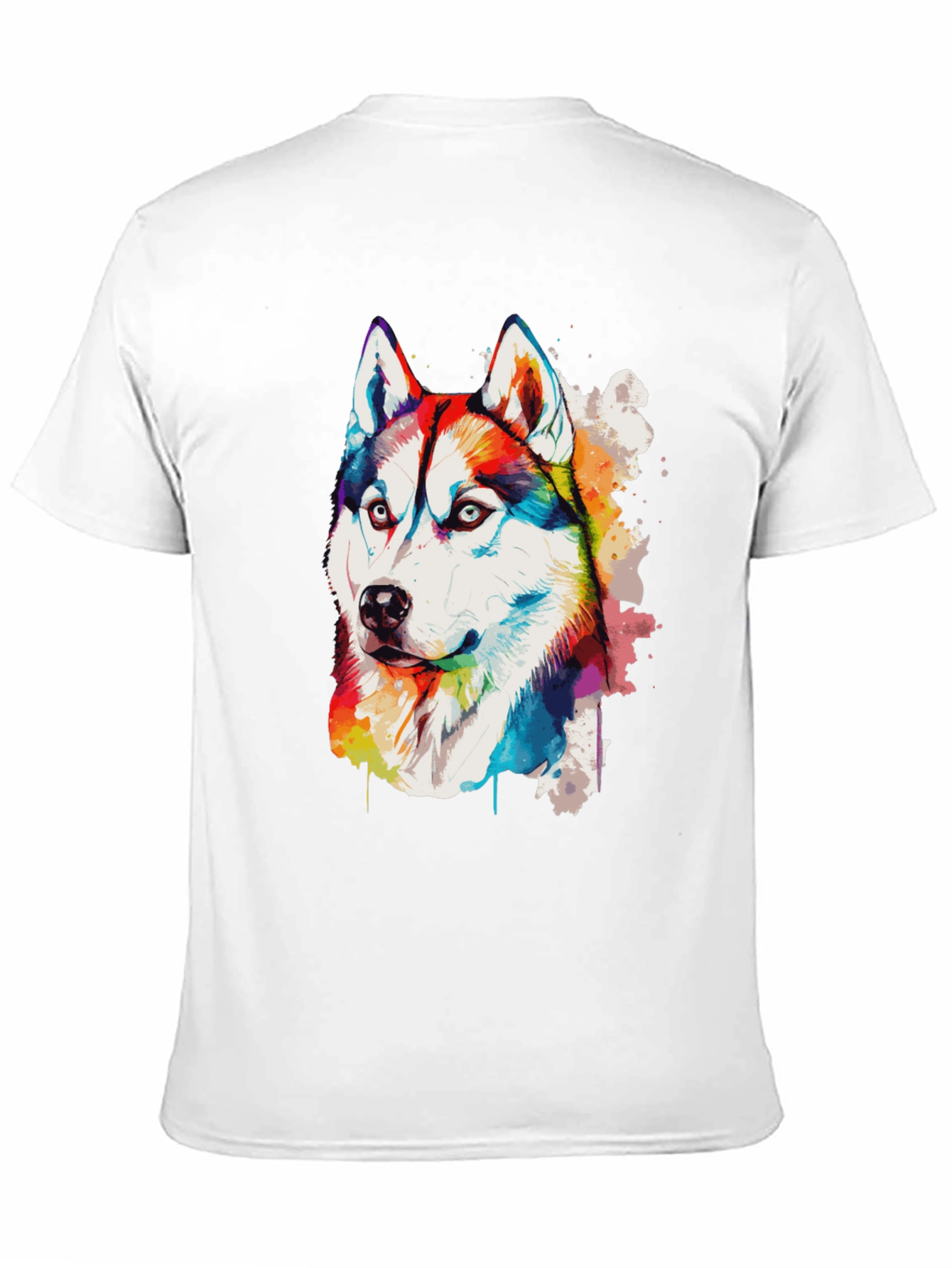 Rainbow Husky Dog Graphic Black T-Shirt