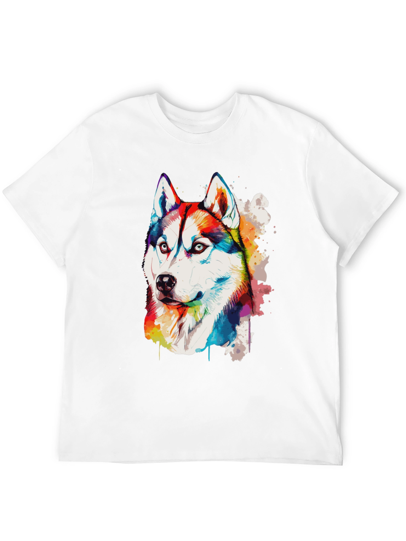 Rainbow Husky Dog Graphic Black T-Shirt