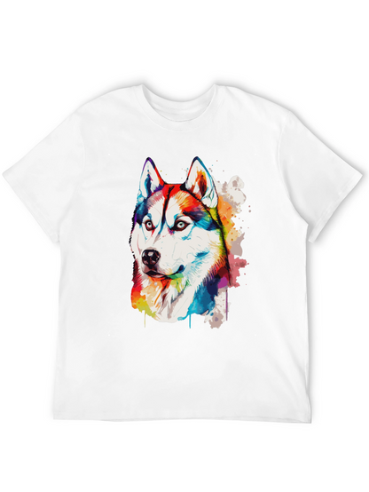 Rainbow Husky Dog Graphic Black T-Shirt